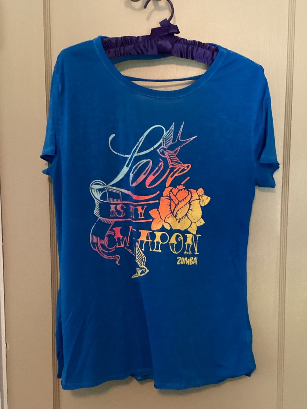 Zumba Fitness Blue Short Sleeve Slashed Back Graphic Tee